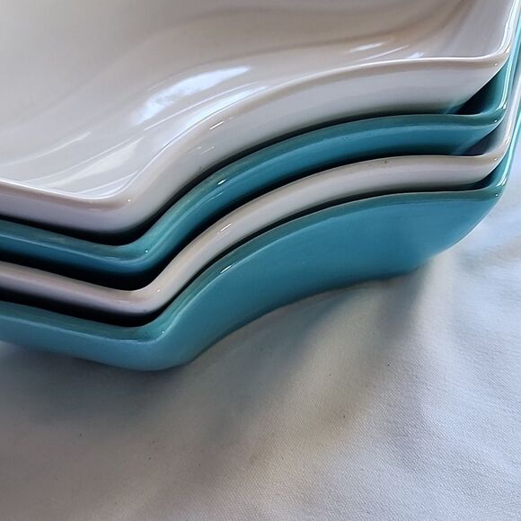 Mid Century Modern Wave Pattern Crudite Chip Dip Lazy Susan Dishes Set Of 4 - Picture 6 of 11